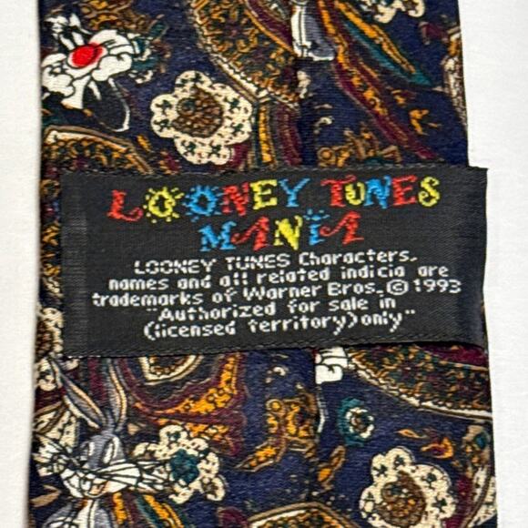 Vintage LOONEY TUNES Paisley 1993 Necktie Bugs Bunny Daffy Duck Sylvester 50" - Picture 6 of 6